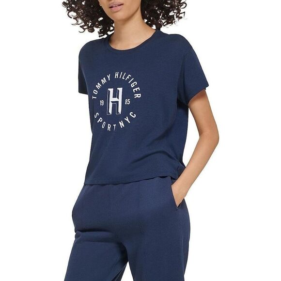 Tommy Hilfiger Womens Short Sleeve Printed Chest Graphic Navy Blue T-Shi… - Picture 5 of 5